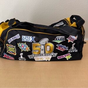 Super Bowl 50 commemorative NFL Duffel Bag Broncos vs Chiefs all 50 SB logos
